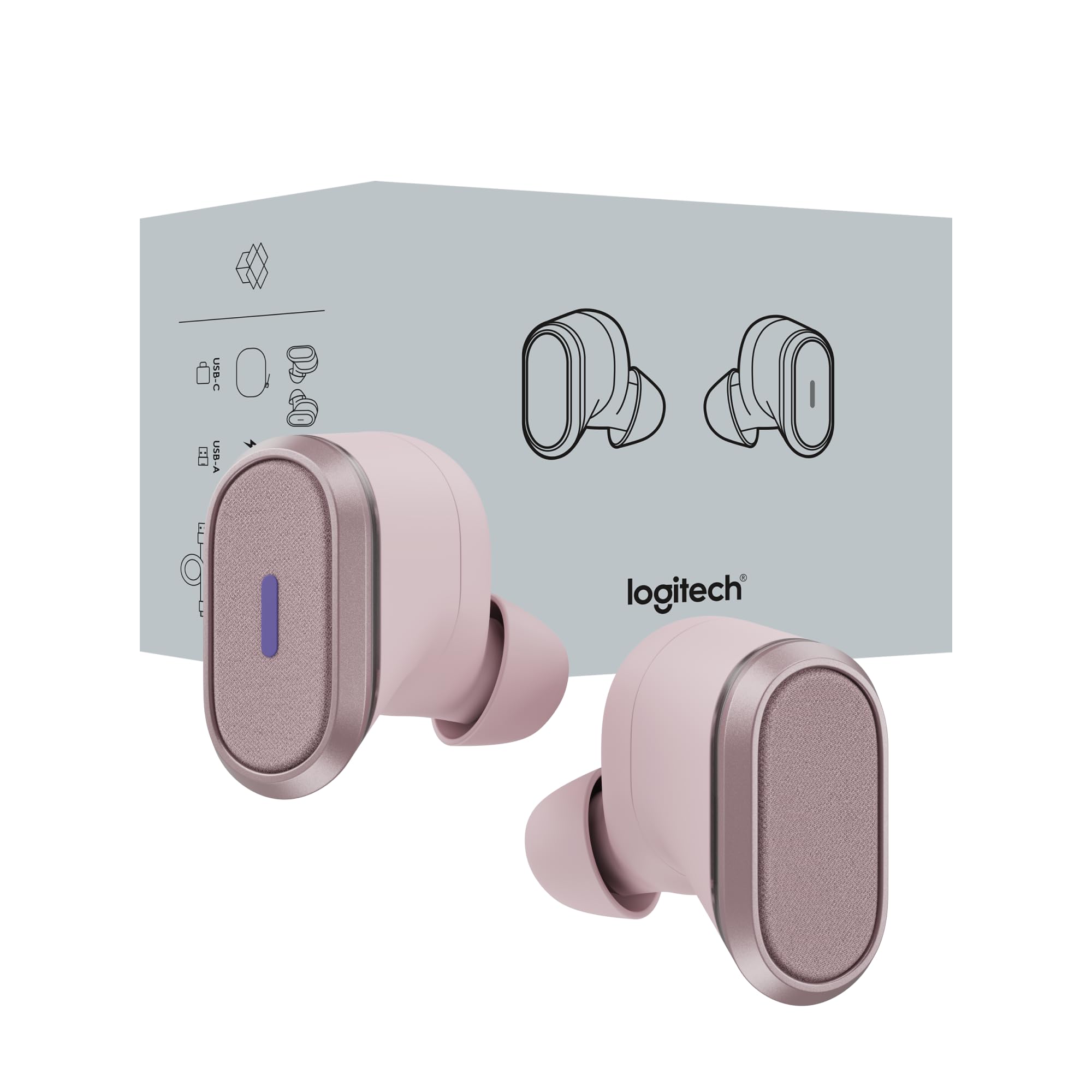 Logitech Zone True Wireless Bluetooth Noise Canceling Earbuds with Microphone Hybrid ANC Transparency Mode Certified for Microsoft Teams Zoom Google Meet Google Voice - Rose