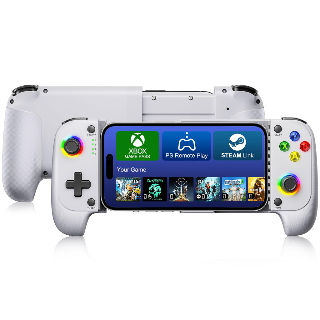 BRHE Wireless Phone Controller for iPhone/AndroidMobile Gaming Controller Support Xbox Game Pass Steam LinkCloud Gamepad for iOS with RGB Light