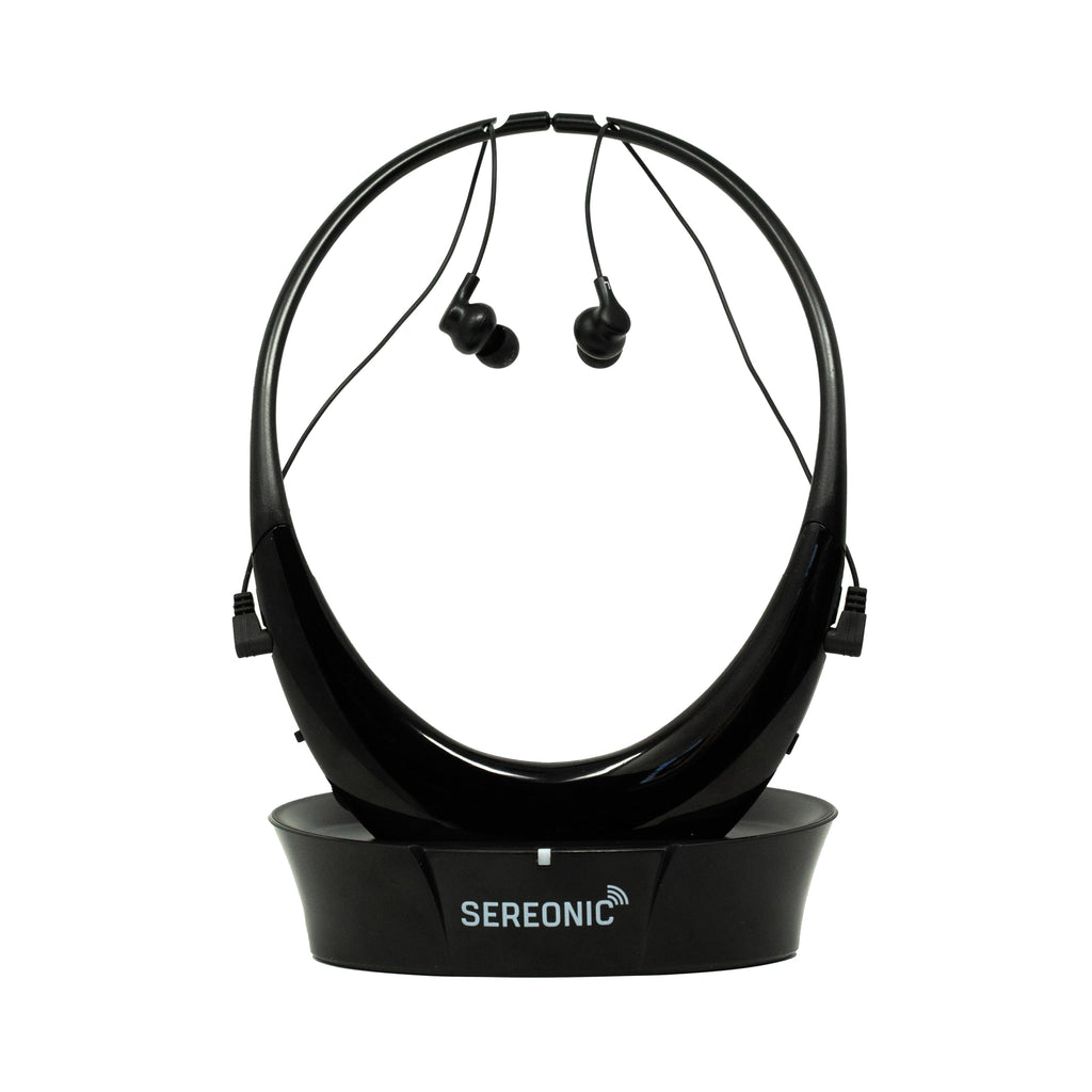 SEREONIC TV Headphones Wireless for Seniors - Comfortable TV Earbuds for Clear Audio - Smart RF Technology with 100ft Range Transmission