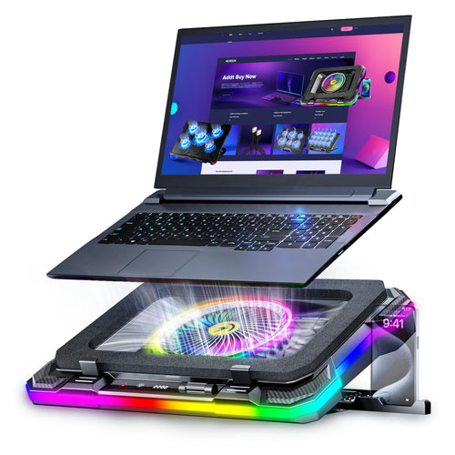 AICHESON Gaming Laptop Cooling Pad with Full RGB Lights Powerful Cooler Fan Stand for 15-19 inch Gamer Heavy Duty Laptops and PC Computers