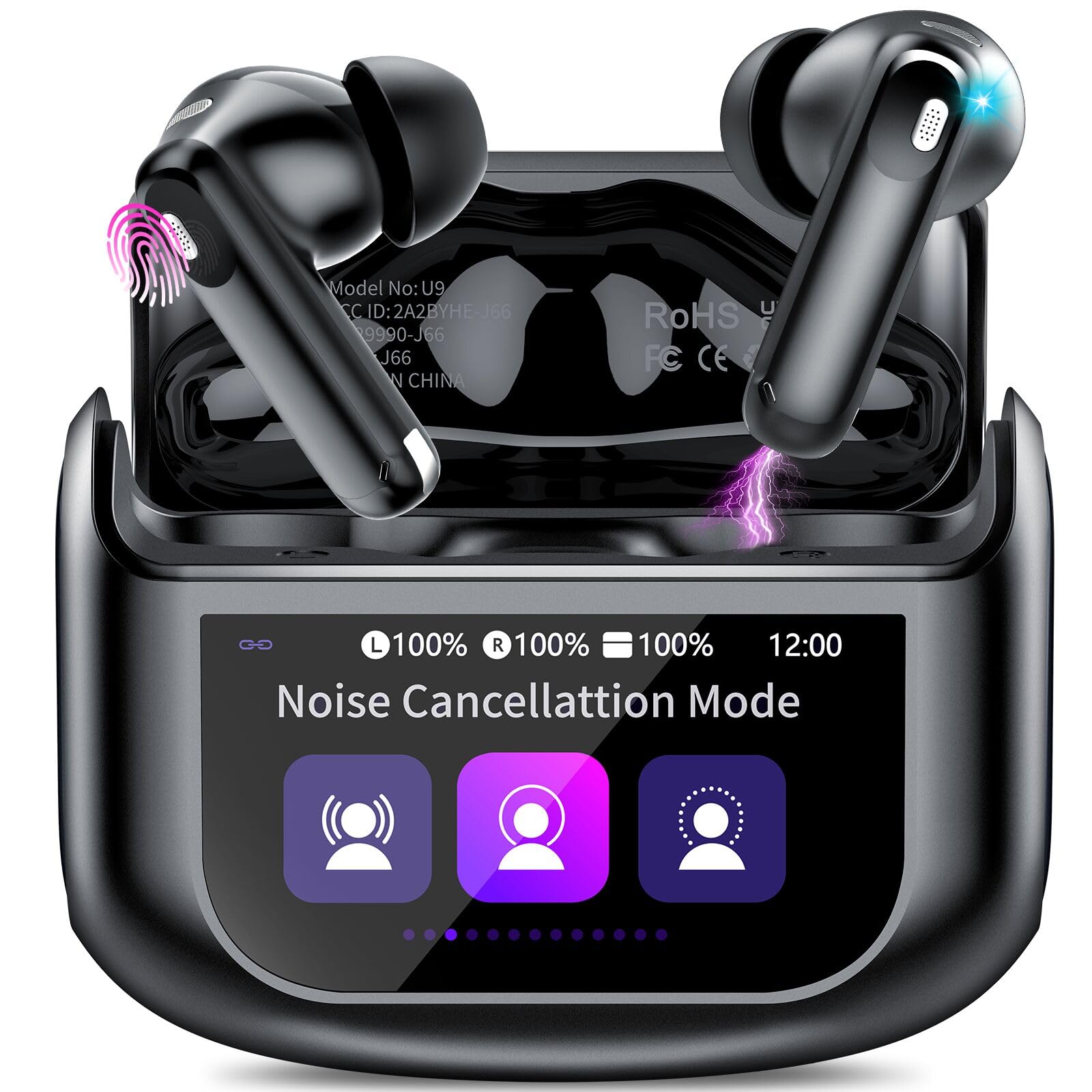 Wireless Earbuds Bluetooth 5.4 Headphones with Multifunctional Touch Screen 48H Bass Stereo Ear Buds with ANC/ENC Noise Cancelling/Transparency Mode IPX7 Earphones with 5 EQ Modes for iOS Android