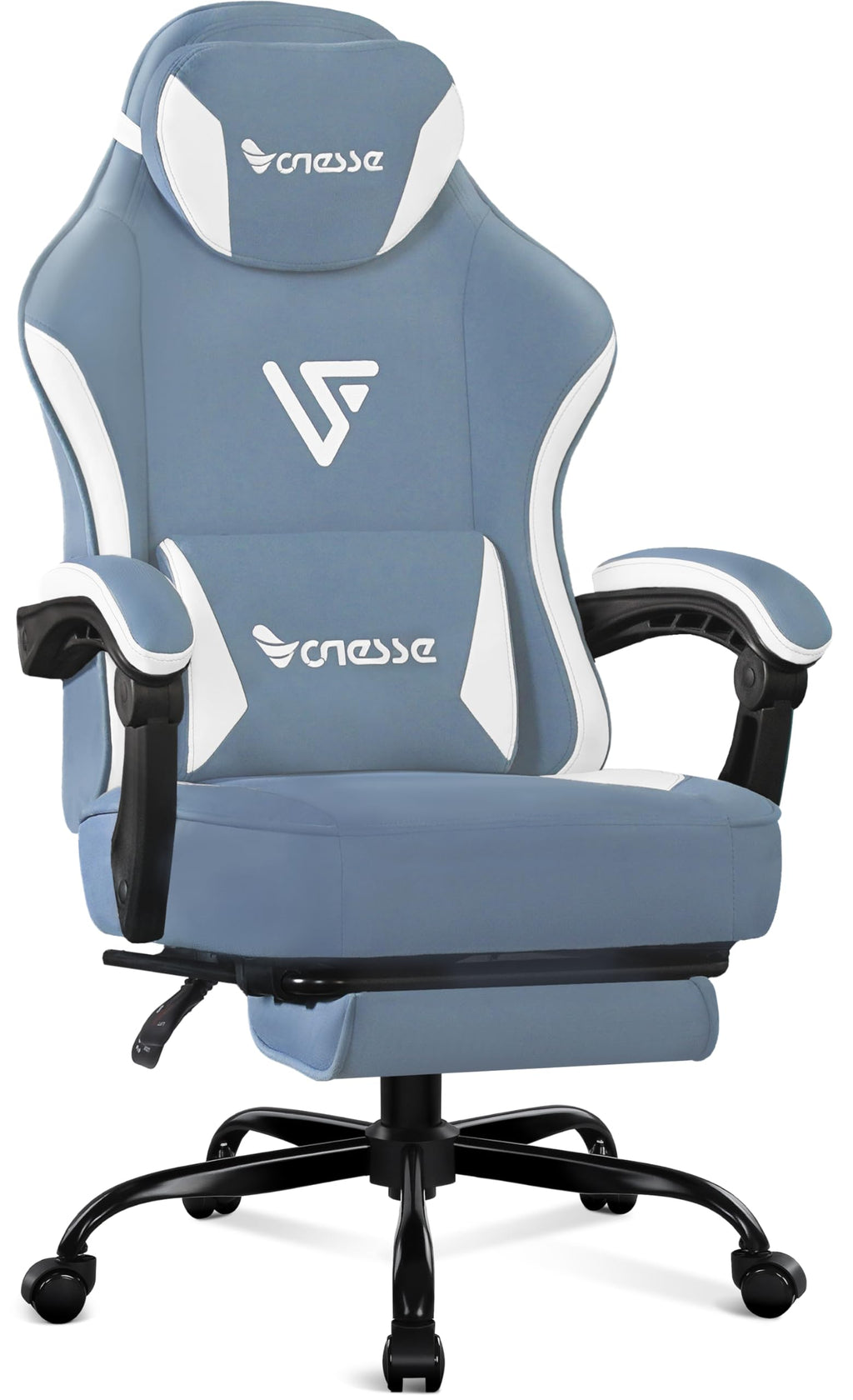 Vonesse Gaming Chair Computer Chair Fabric with Pocket Spring Cushion Office Chair with Footrest and Massage Lumbar Support Reclining Gaming Chairs for Adults 250LBS (Blue)