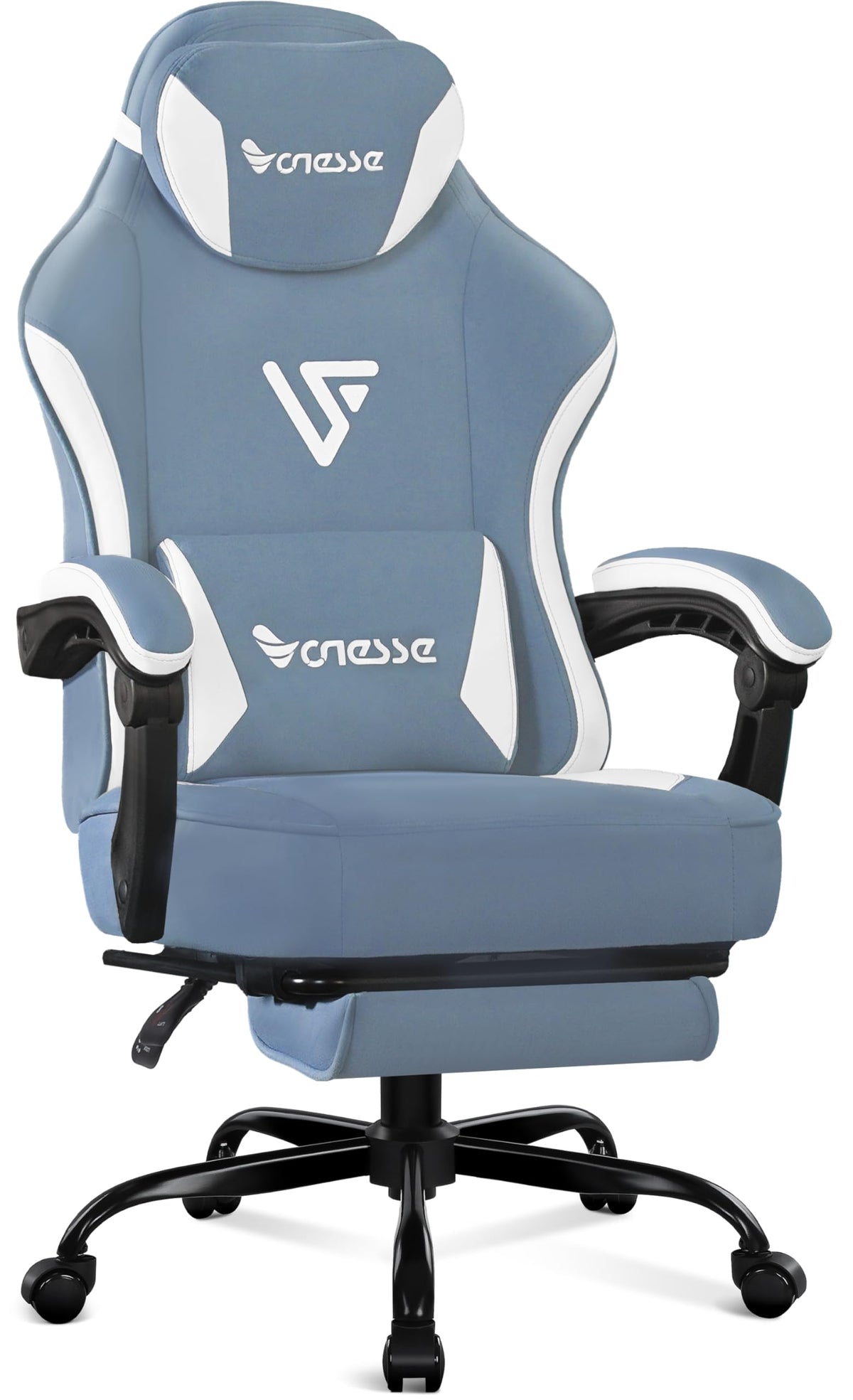 Vonesse Gaming Chair Computer Chair Fabric with Pocket Spring Cushion Office Chair with Footrest and Massage Lumbar Support Reclining Gaming Chairs for Adults 250LBS (Blue)